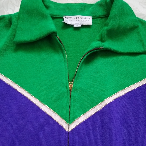 Rare St John Collection knit embroidered crest logo zip up colorblock - Picture 6 of 9